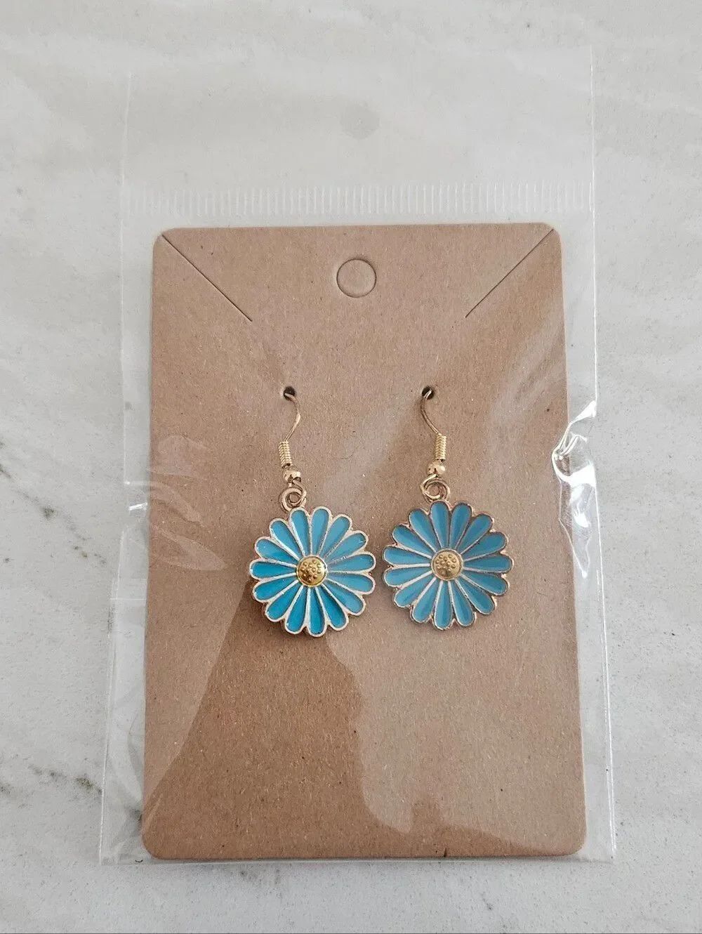 Blue Daisy Dangle Earrings